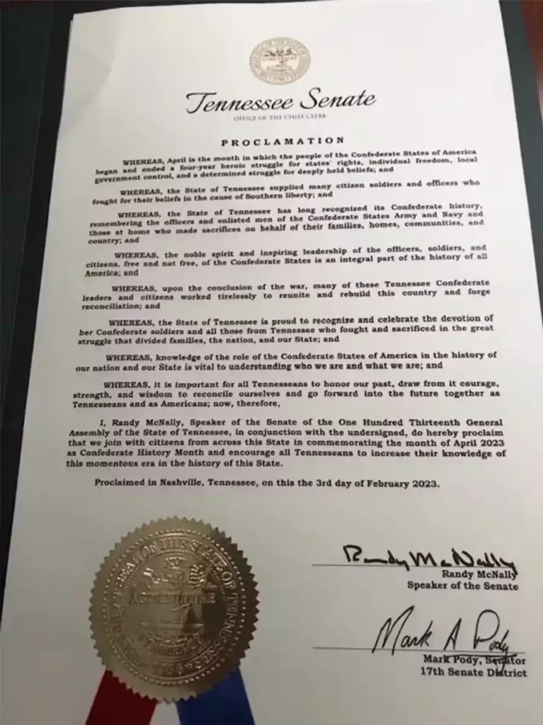 A proclamation of the Tennessee Senate