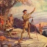 Print painting of George Washington surveying land. Painted by Henry Hintermeister. Wikimedia Commons.